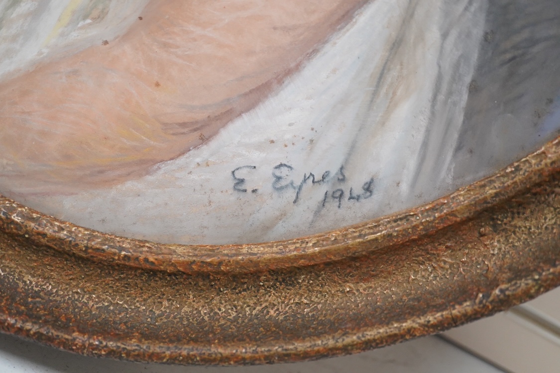 E. Eyres, Portrait of a young girl, signed and dated 1948, oval pastel, 52 x 44cm